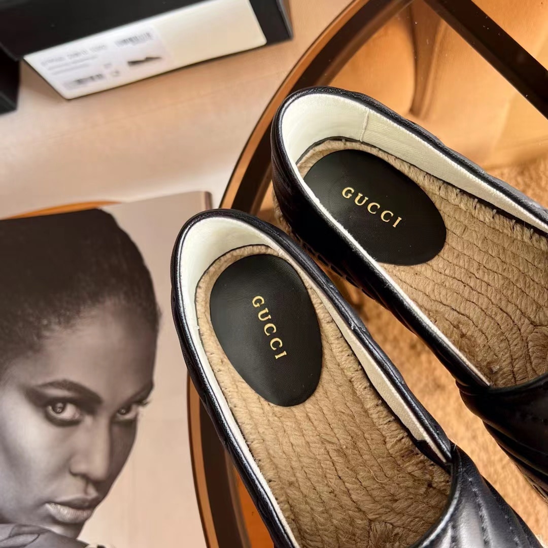 Gucci Espadrille Matelasse Chevron Leather Loafer Black 551890 Bko00 1000 - Image 5