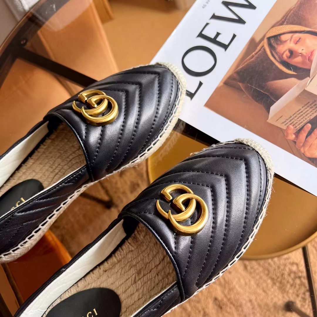 Gucci Espadrille Matelasse Chevron Leather Loafer Black 551890 Bko00 1000 - Image 7