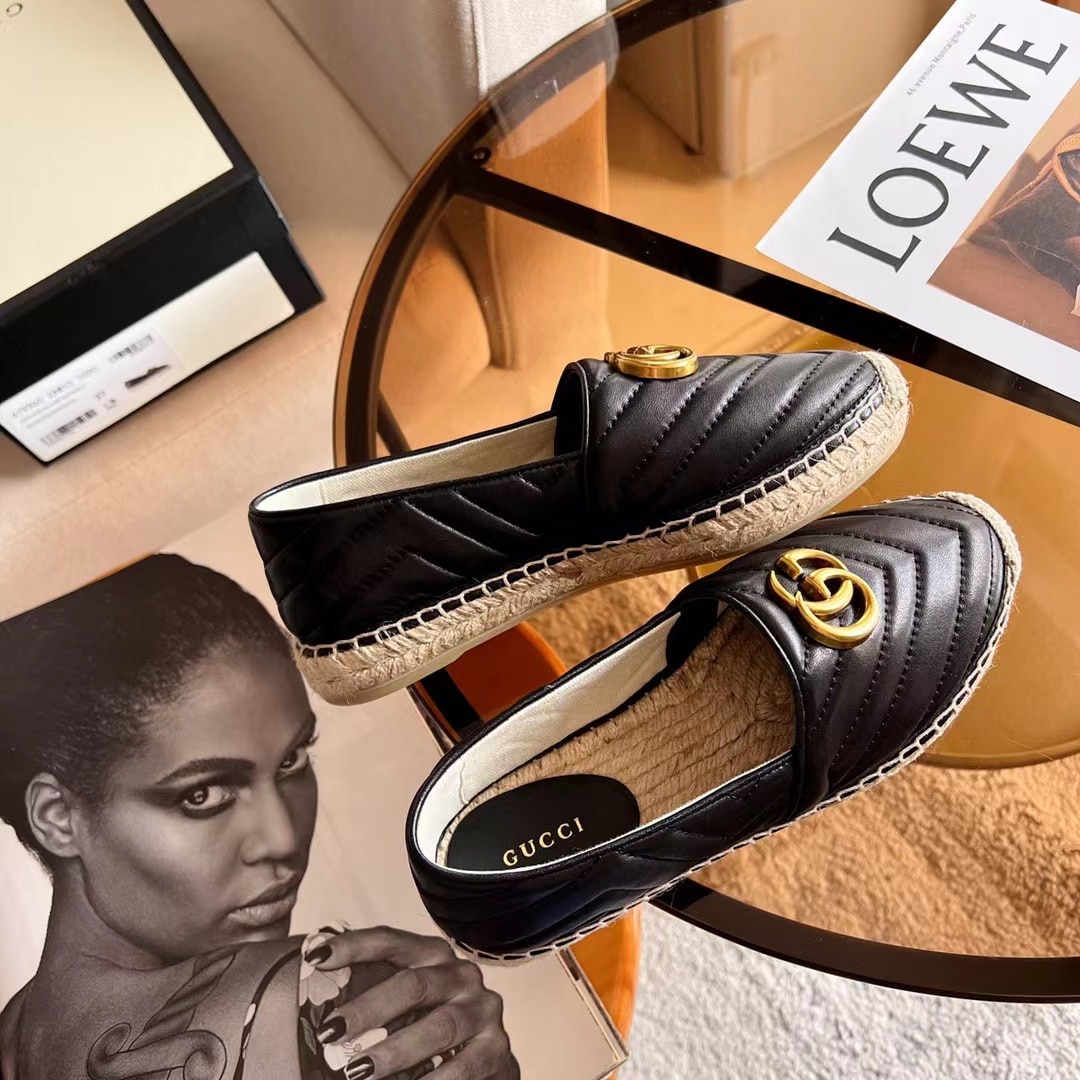 Gucci Espadrille Matelasse Chevron Leather Loafer Black 551890 Bko00 1000 - Image 8
