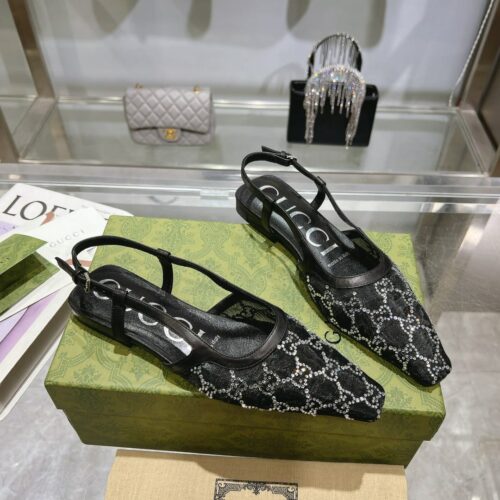 Alternative view of Gucci GG Embellished Mesh Suede Slingback Flats Black