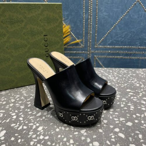 Alternative view of Gucci GG Platform Leather Mule Black 740426 C9D00 1000