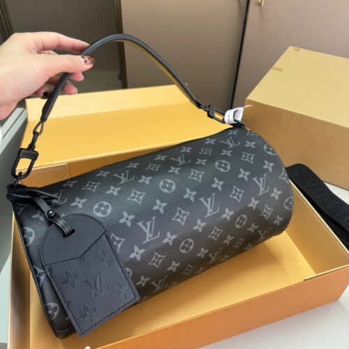 Alternative view of Louis Vuitton Soft Polochon Monogram Macassar Canvas Handbag Black 34Cm M46796