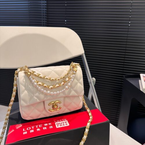 Alternative view of Chanel Pearl Mini Smooth Leather Flap Bag White 17cm