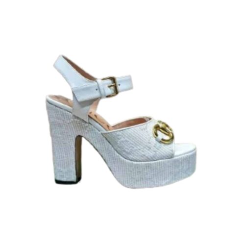 Gucci Horsebit Platform Sandal Gg Embellished White