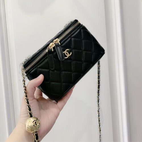 Alternative view of Chanel Pearl Crush Small Smooth Leather Vanity Case Bag Black 17cm