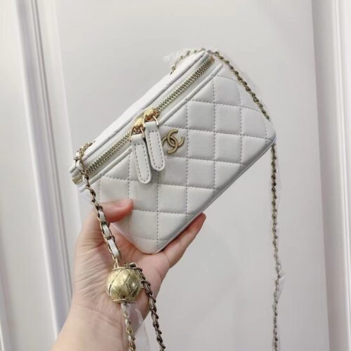 Alternative view of Chanel Pearl Crush Small Smooth Leather Vanity Case White Black 17cm