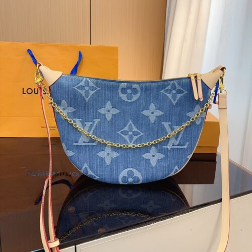 Alternative view of Louis Vuitton Loop Hobo Monogram Denim Shoulder Bag Blue 38Cm
