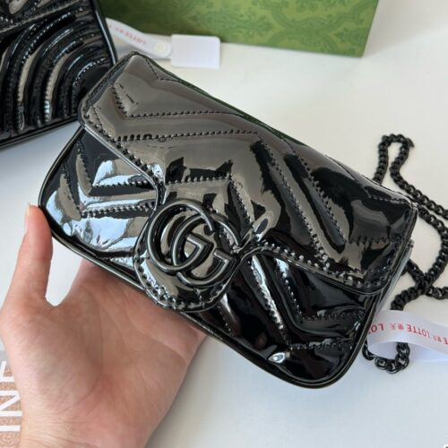Alternative view of Gucci GG Marmont Mini Patent Leather Shoulder Bag Black 17Cm 476433 AACDE 1000