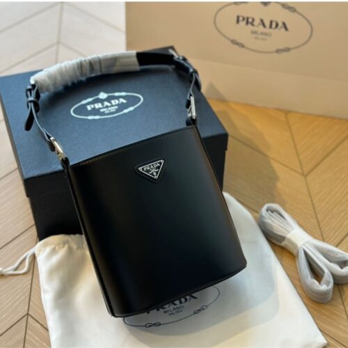 Alternative view of Prada Spazzolato Leather Bucket Bag Black 18Cm