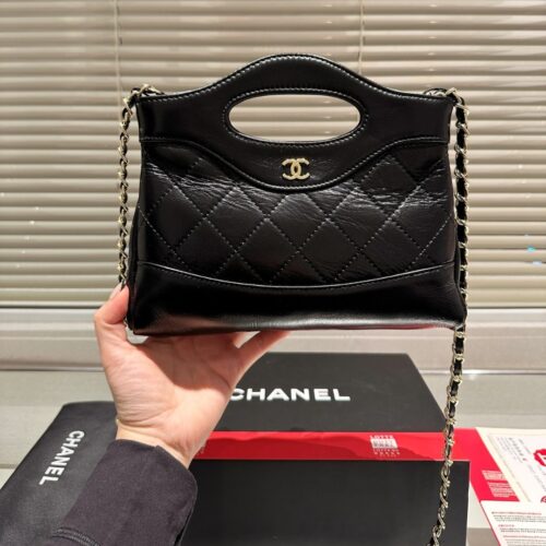Alternative view of Chanel 31 Mini Shiny Crumpled Leather Clutch Bag Black 24cm