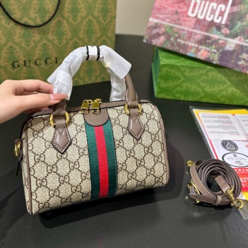 Alternative view of Gucci Ophidia Small GG Monogram Boston Bag Beige And Dark Brown 22Cm 772053 96IWG 8745