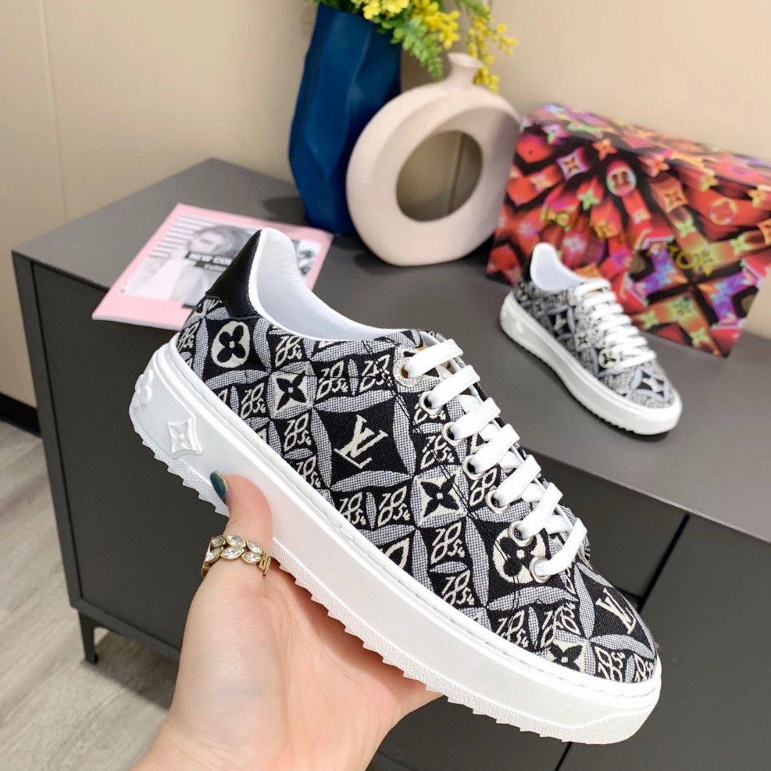 Louis Vuitton Time Out Monogram Jacquard Trainers Grey And Black 1A9Fni - Image 3