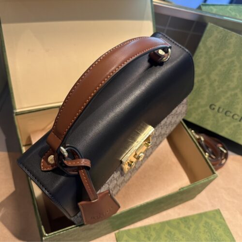 Alternative view of Gucci Paddle Lock GG Supreme Canvas Top Handle Bag Black And Beige 28Cm