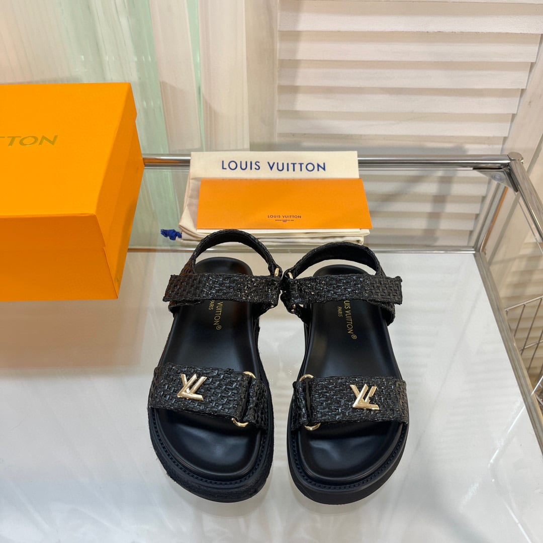 Louis Vuitton LV Sunset Flat Comfort Raffia Sandal Black 1ABHG1 - Image 4
