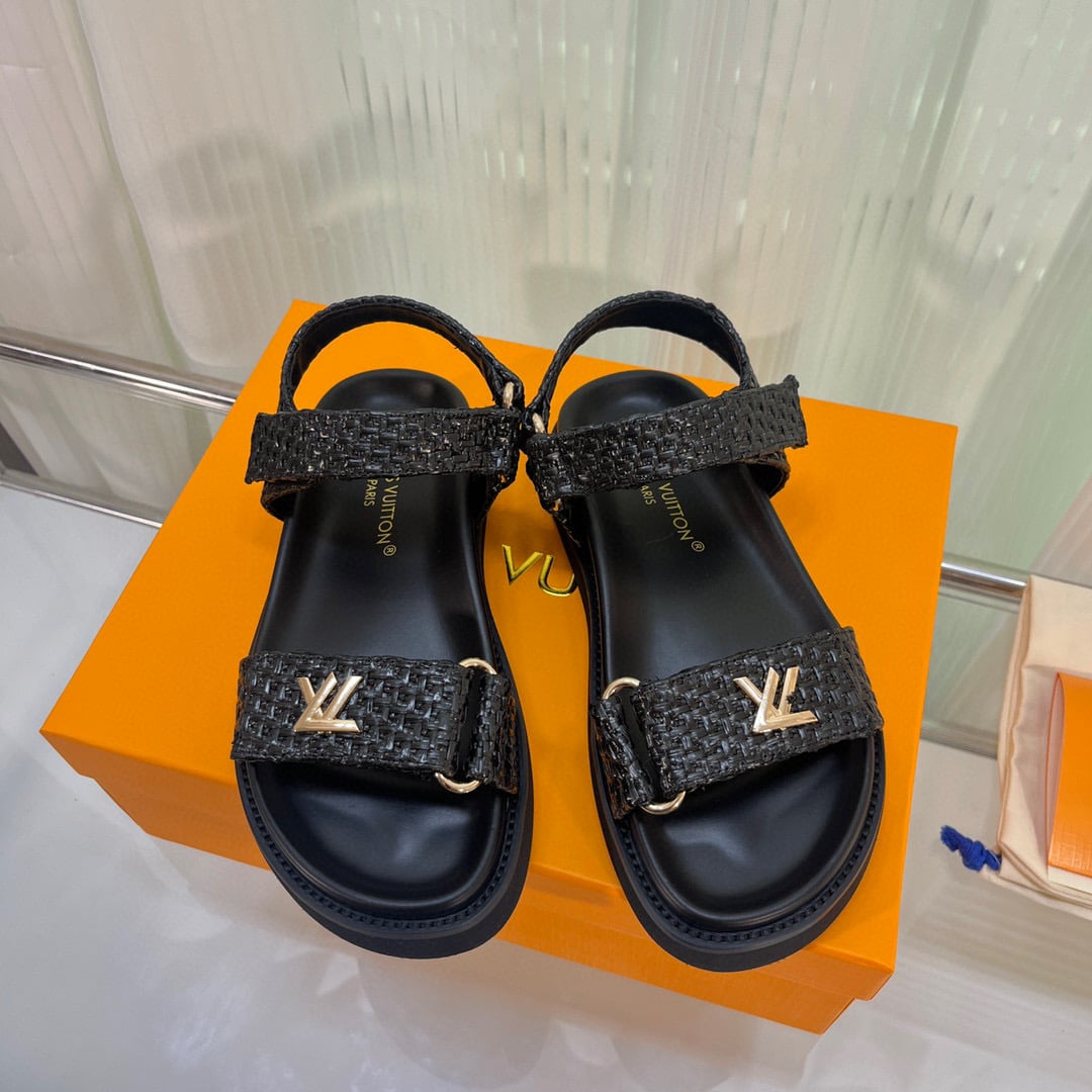 Louis Vuitton LV Sunset Flat Comfort Raffia Sandal Black 1ABHG1 - Image 3
