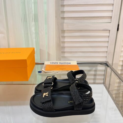 Alternative view of Louis Vuitton LV Sunset Flat Comfort Raffia Sandal Black 1ABHG1