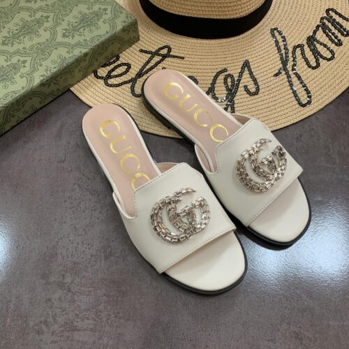 Alternative view of Gucci Double G Slippers Leather Beaded In White