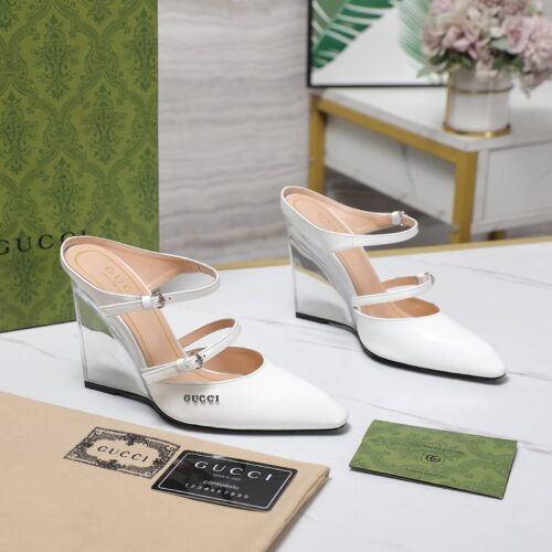 Alternative view of Gucci Women's Wedge Leather Mule White 827856 Clg00 9014