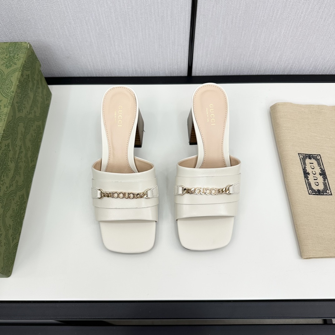Gucci Signoria Leather Slide Sandal White 786595 Aaboc 9540 - Image 3