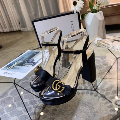 Alternative view of Gucci Leather Platform Sandals With Double G Black