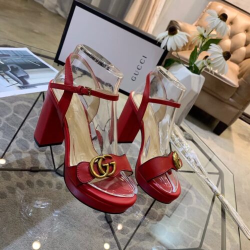 Alternative view of Gucci Gg Leather Heeled Sandal Red