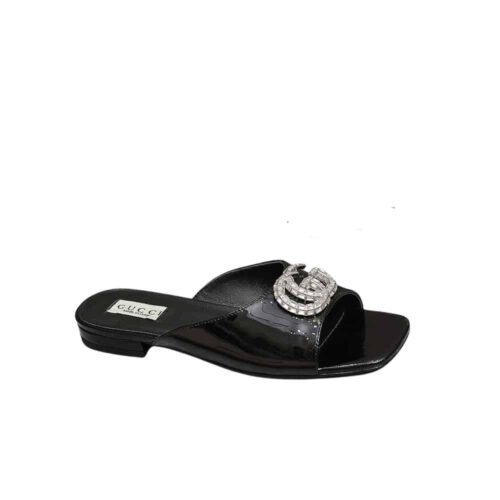 Gucci Double G Leather Slide Sandal Black P00880005