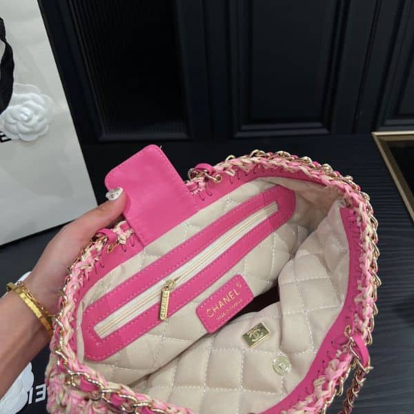 Chanel Shopping Small Crochet Tote Bag Pink 27cm - Image 5