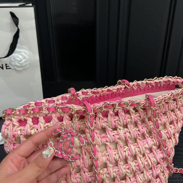 Chanel Shopping Small Crochet Tote Bag Pink 27cm - Image 4