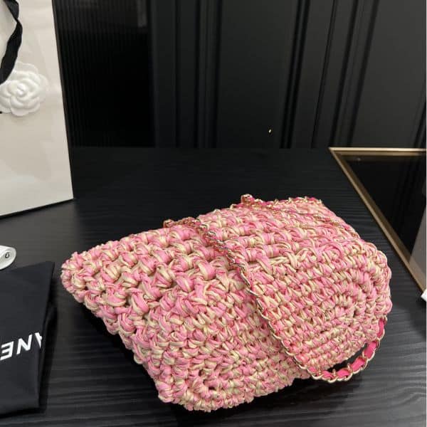 Chanel Shopping Small Crochet Tote Bag Pink 27cm - Image 3