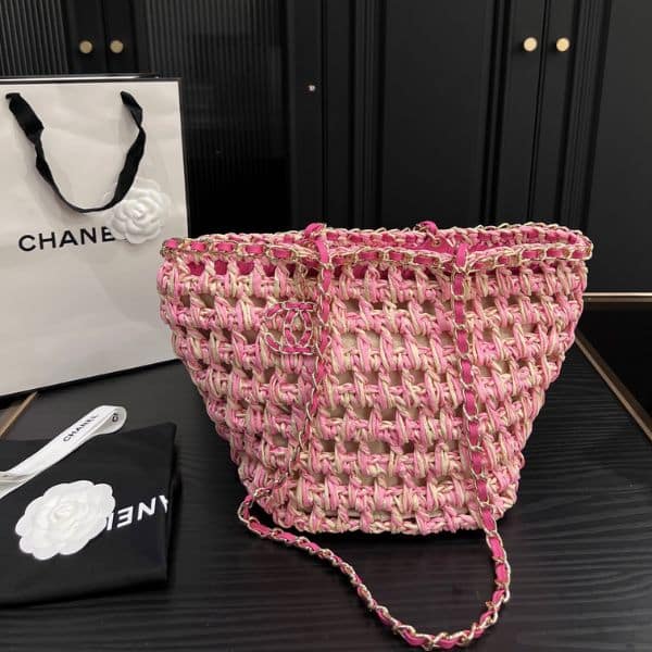 Chanel Shopping Small Crochet Tote Bag Pink 27cm - Image 2