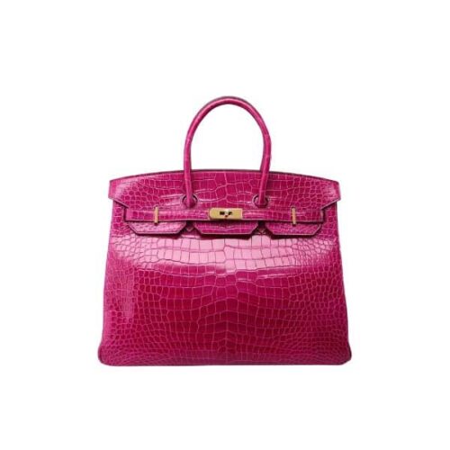 Hermes Birkin 25 Crocodile Gold-Toned Hardware Dark Pink
