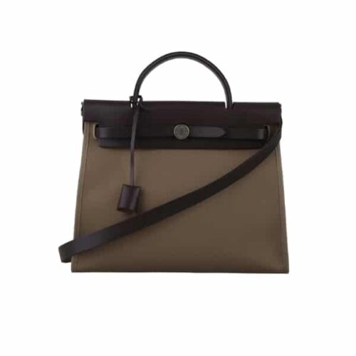 Hermes Herbag Zip 31 Palladium Hardware Handbag Khaki 31Cm