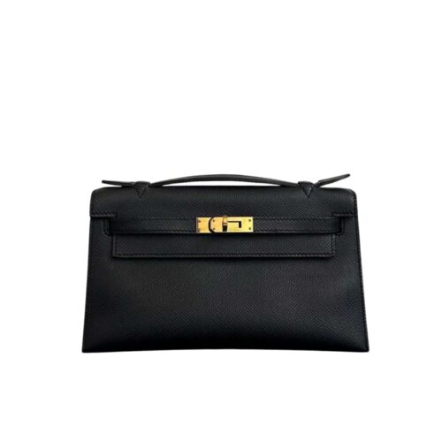 Hermes Kelly Mini Gold Toned Hardware Pochette Black 22Cm