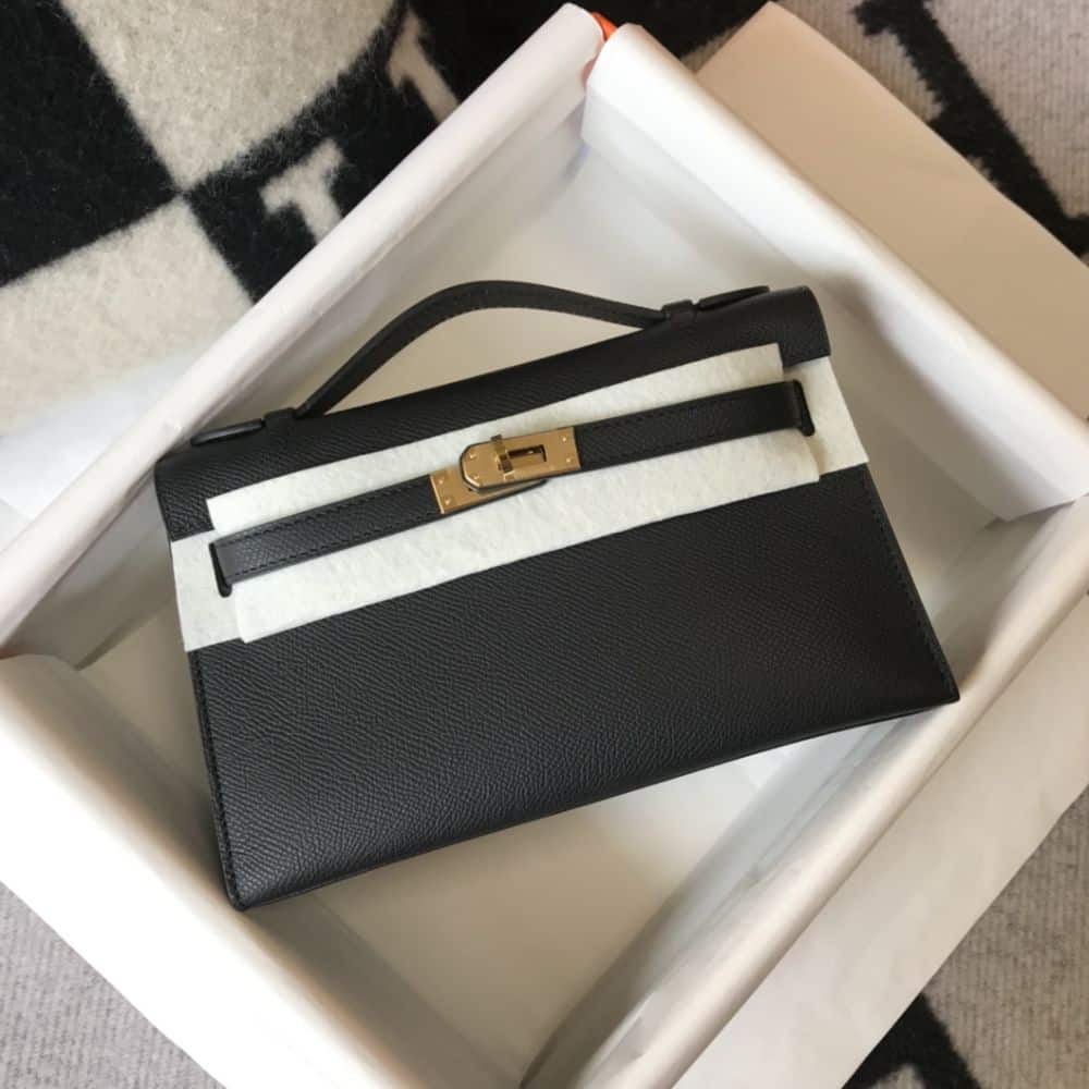 Hermes Kelly Mini Gold Toned Hardware Pochette Black 22Cm - Image 2