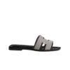 Hermes Oran Sandals Canvas Fringed Black Grey H231095Z PN360