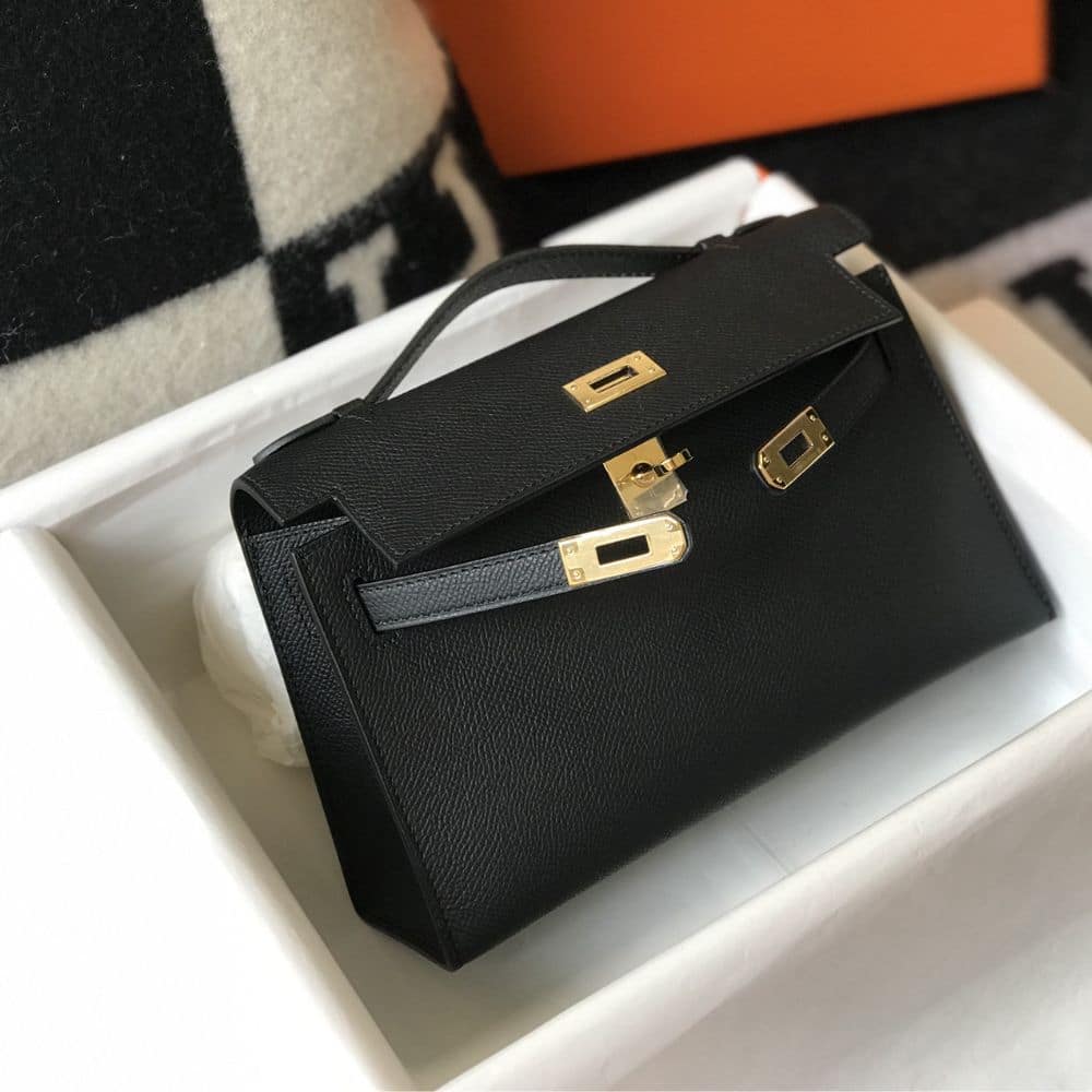 Hermes Kelly Mini Gold Toned Hardware Pochette Black 22Cm - Image 6