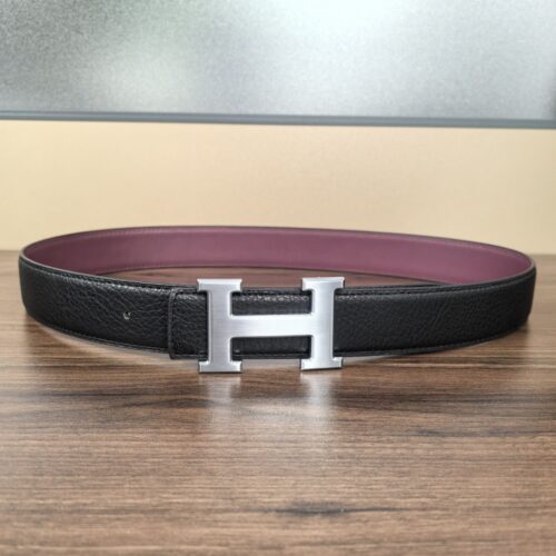 Alternative view of Hermes H Buckle Reversible Leather Belt Black Silver 25mm