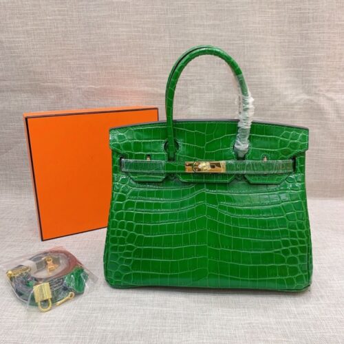 Alternative view of Hermes Birkin 30 Crocodile Gold Toned Hardware Handbag Dark Green 30Cm