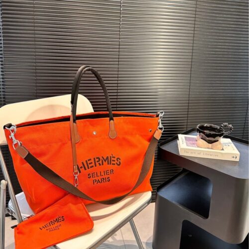 Alternative view of Hermes Fourre Tout du Cavalier Canvas Tote Bag Orange 42cm