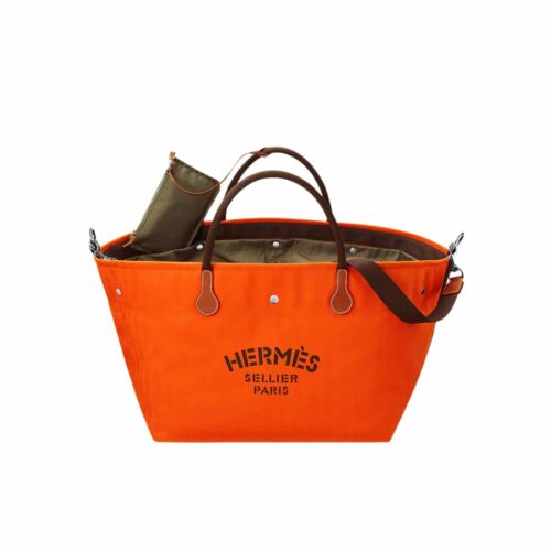 Hermes Fourre Tout du Cavalier Canvas Tote Bag Orange 42cm