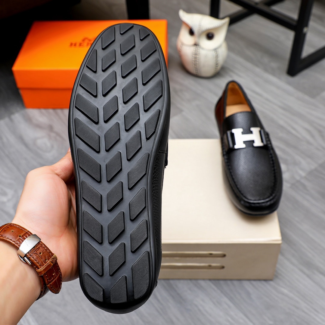 Hermes Loafers Moccasins Grained Leather Black - Image 9
