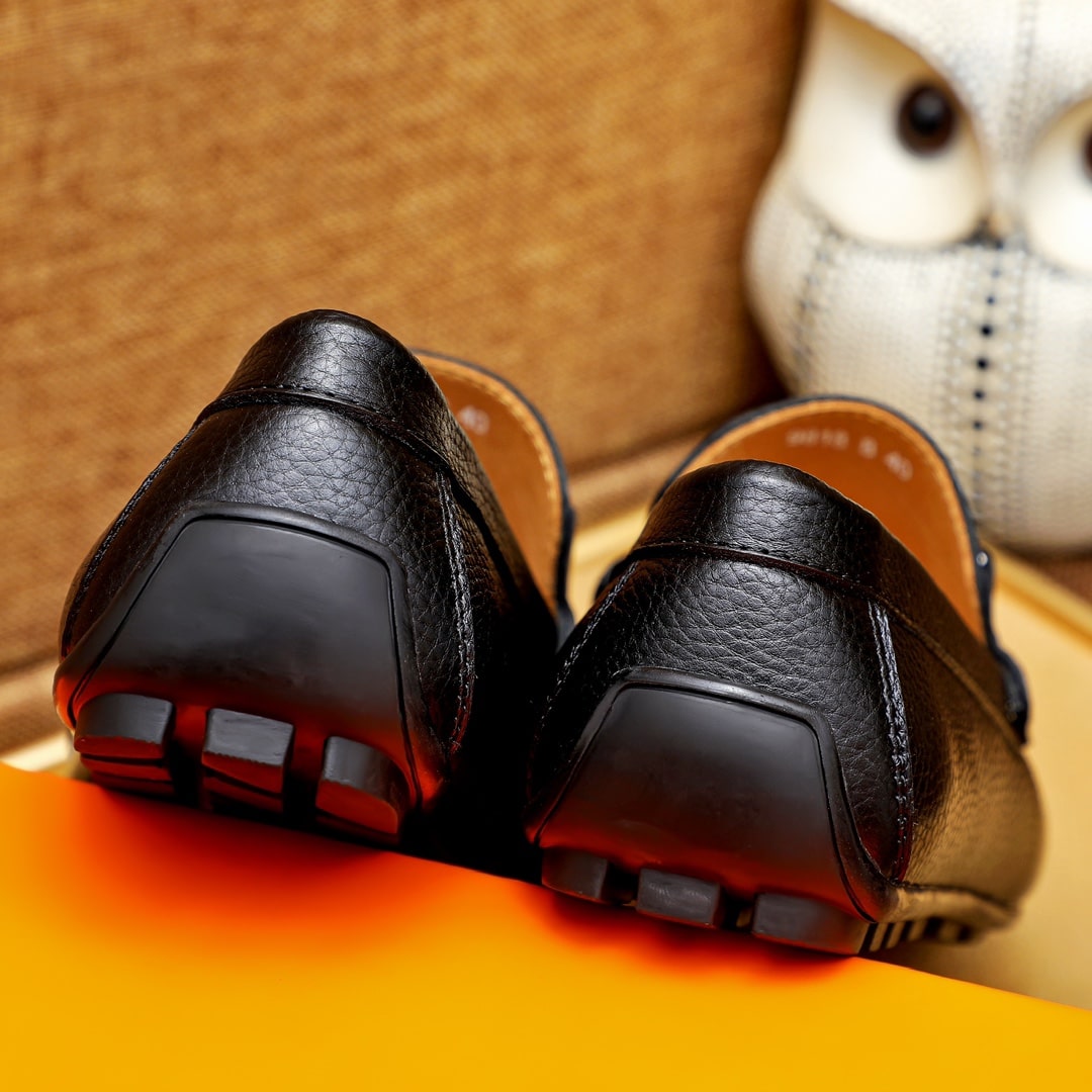 Hermes Loafers Moccasins Grained Leather Black - Image 8