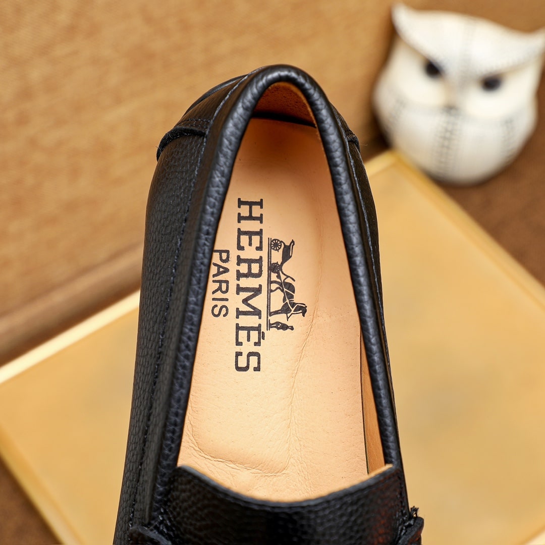 Hermes Loafers Moccasins Grained Leather Black - Image 7