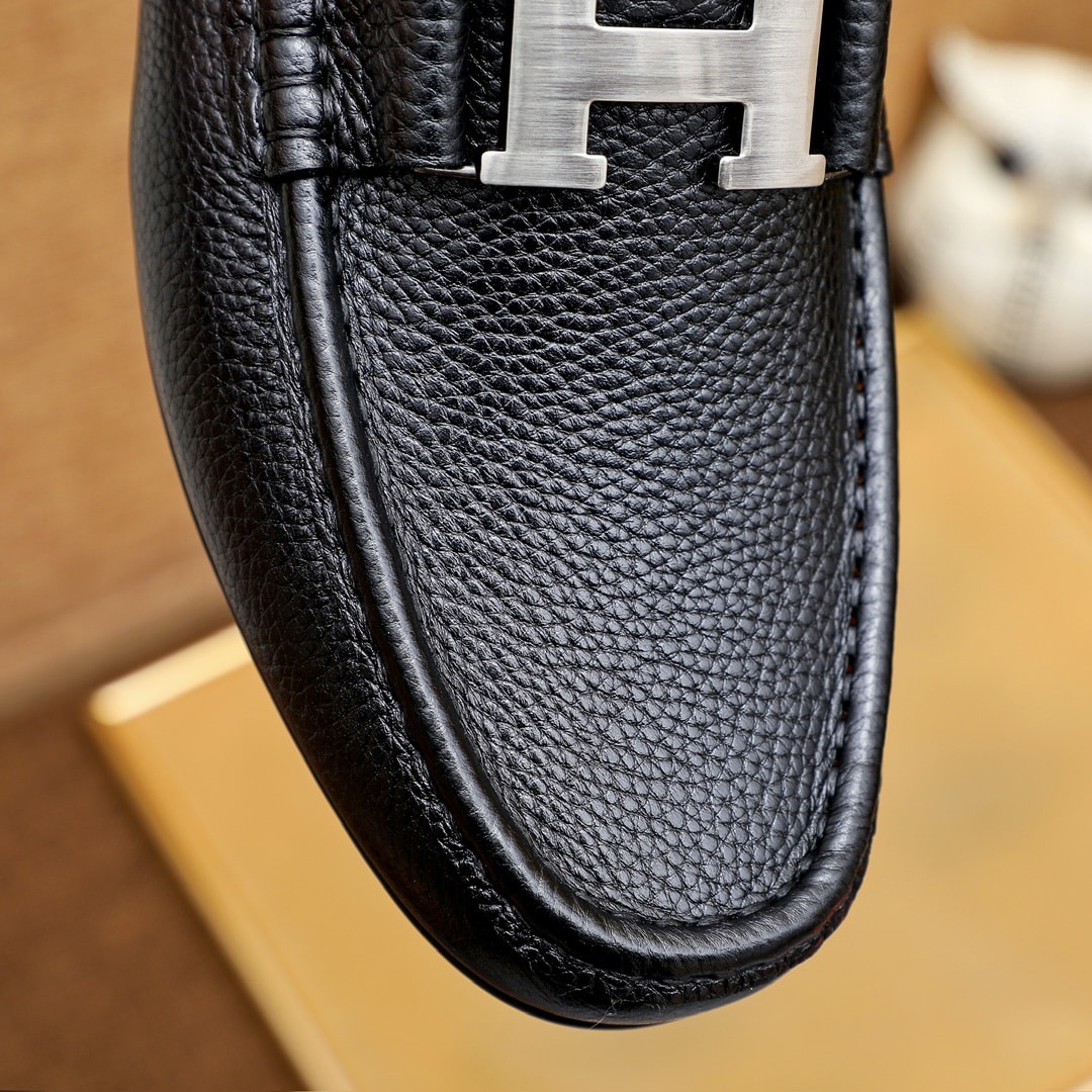 Hermes Loafers Moccasins Grained Leather Black - Image 6