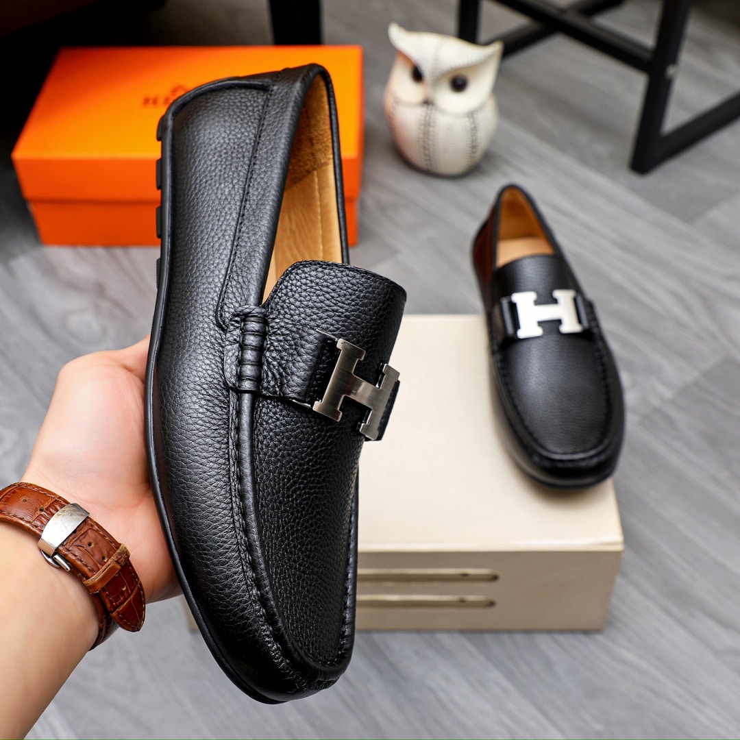 Hermes Loafers Moccasins Grained Leather Black - Image 5