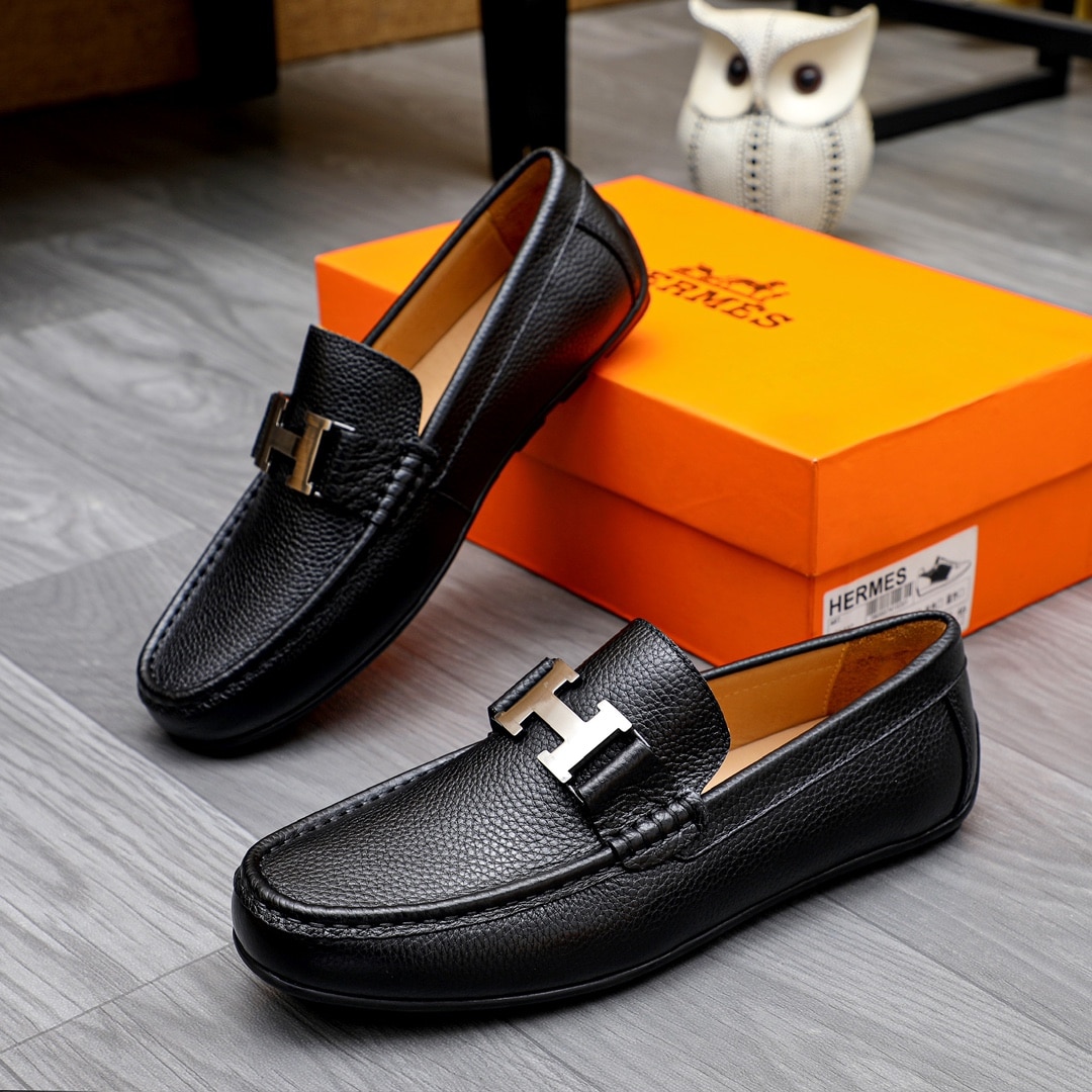 Hermes Loafers Moccasins Grained Leather Black - Image 4