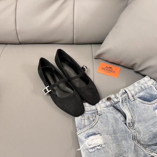 Alternative view of Hermes Jane Ballet Flats Suede Noir H242046Z 02370