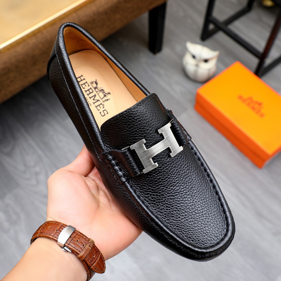 Hermes Loafers Moccasins Grained Leather Black - Image 3
