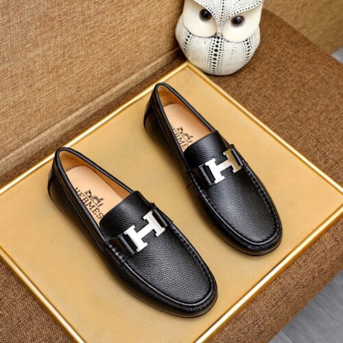Alternative view of Hermes Loafers Moccasins Grained Leather Black