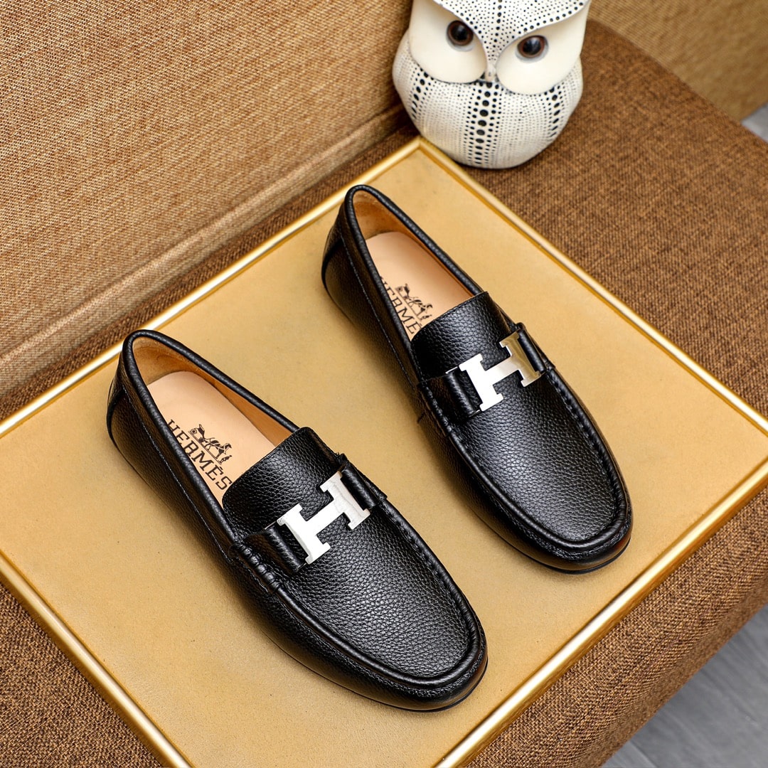 Hermes Loafers Moccasins Grained Leather Black - Image 2